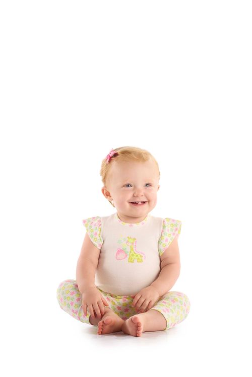 Conjunto Body com Calça Bebê Menina Estampado Girafa (Off White) Up Baby