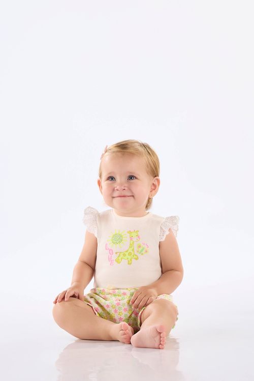 Conjunto com Body e Short Estampado Bebê Menina (Off White) Up Baby