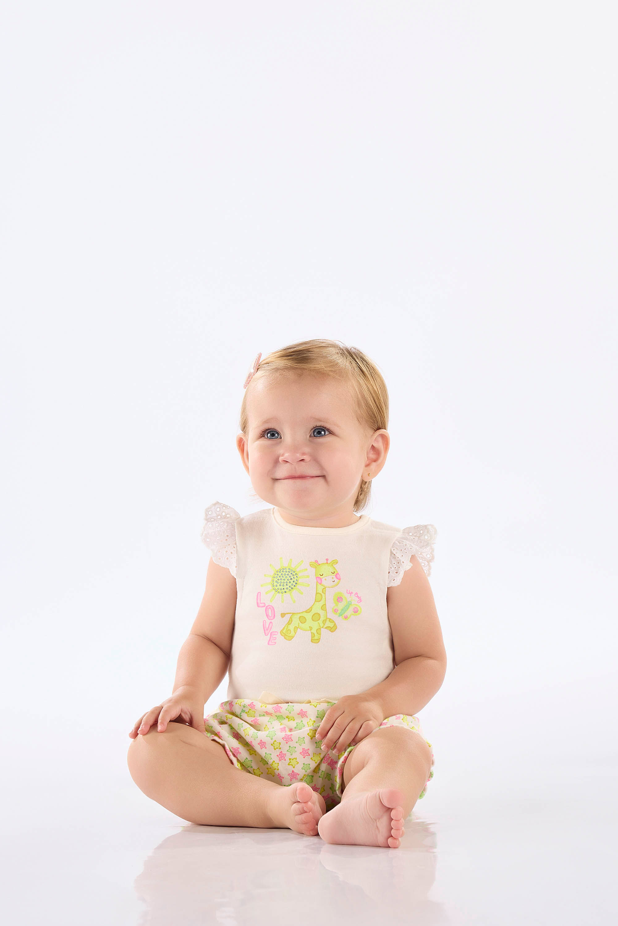 Conjunto com Body e Short Estampado Bebê Menina (Off White) Up Baby