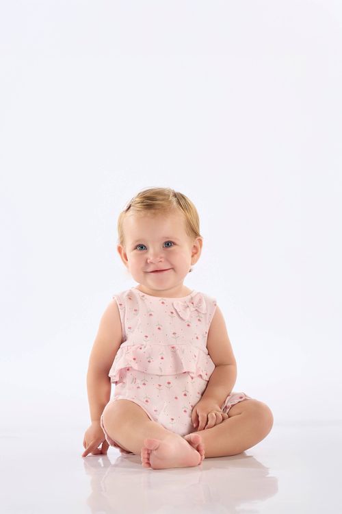 Macaquinho Floral em Suedine para Bebê Menina (Rosa Claro) Up Baby