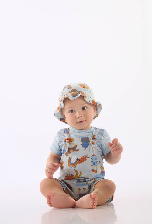 Conjunto Comfy com Body e Jardineira Estampada Bebê Menino (Azul Claro) Up Baby