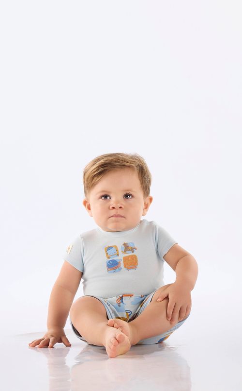 Conjunto Comfy com Body e Short para Bebê Menino (Azul Claro) Up Baby