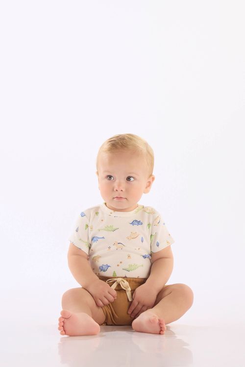 Conjunto Comfy em Suedine de Dinos para Bebê Menino (Off White) Up Baby