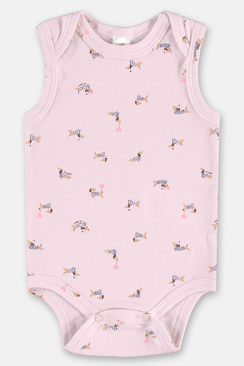 Body Regata para Bebê Menina em Suedine Estampado (Rosa Claro) Up Baby