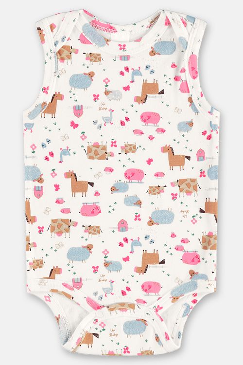 Body Regata para Bebê Menina em Suedine Estampado (Branco) Up Baby