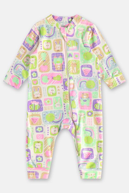 Macacão para Bebê Menina em Suedine com Zíper 2 Cursores (Branco) Up Baby