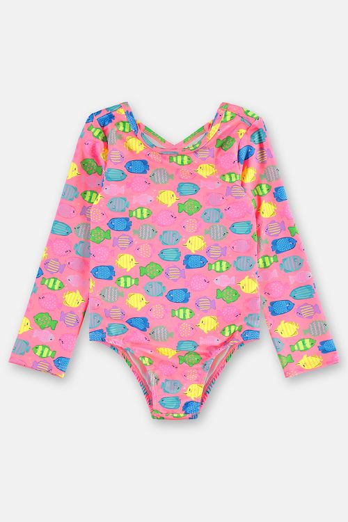 Maiô Manga Longa Infantil em Malha FPS+50 com Forro (Rosa Pink) Up Baby