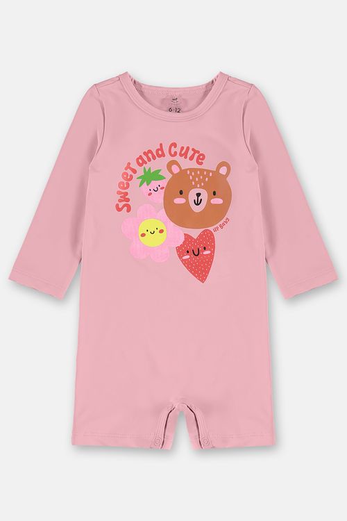 Macaquinho de Praia para Bebê Menina em Malha FPS+50 (Rosa Claro) Up Baby