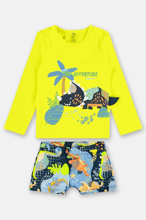 Conjunto Praia Infantil Camiseta Manga Longa e Sunga Boxer (Amarelo) Up Baby