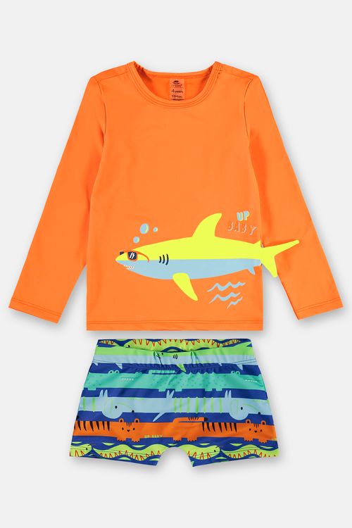 Conjunto Praia Infantil Camiseta Manga Longa e Sunga Boxer (Laranja) Up Baby