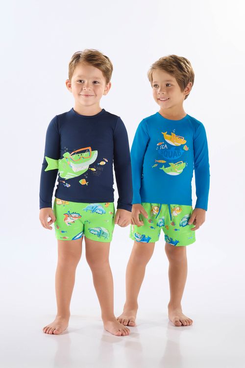 Conjunto de Praia Infantil com Camiseta FPS+50 e Short (Azul Claro) Up Baby