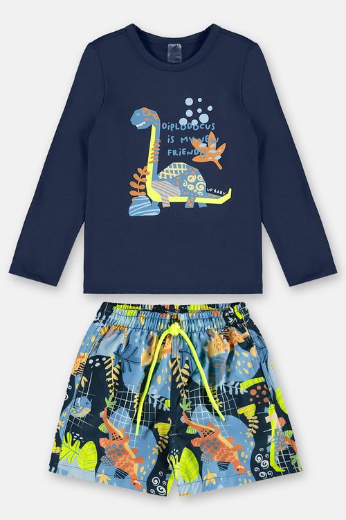 Conjunto de Praia Infantil com Camiseta FPS+50 e Short (Azul Marinho) Up Baby