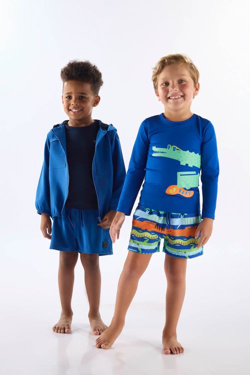 Conjunto de Praia Infantil com Camiseta FPS+50 e Short (Azul) Up Baby