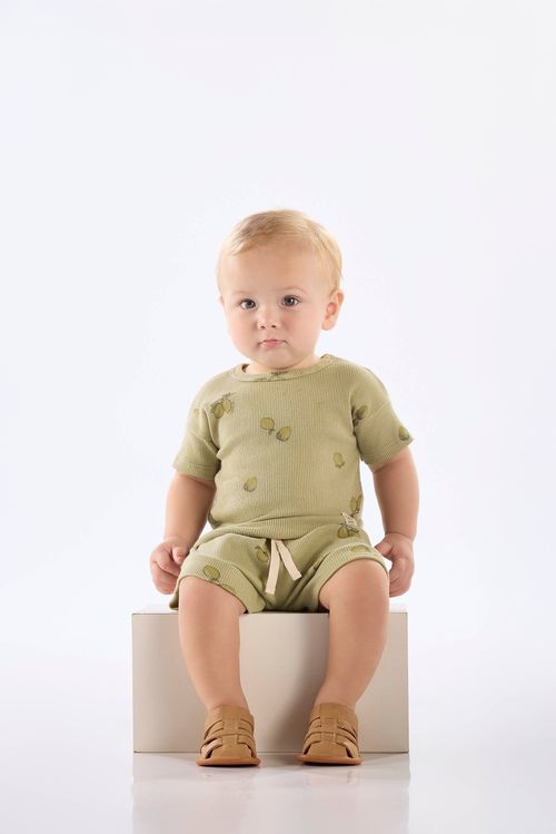 Conjunto Bebê Unissex Blusa e Short em Ribana Nature (Verde) Up Baby