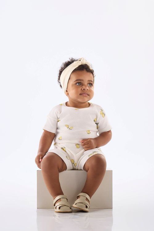 Conjunto Bebê Unissex Blusa e Short em Ribana Nature (Branco) Up Baby