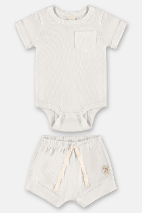 Conjunto Bebê Unissex Body e Short em Ribana Nature (Marrom) Up Baby