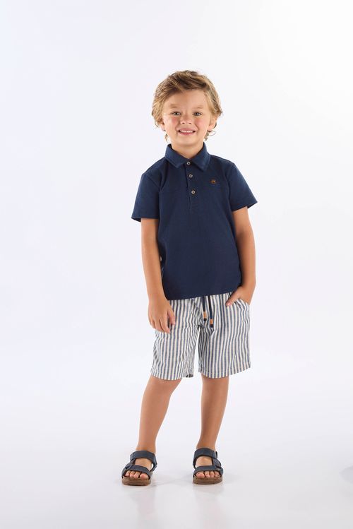Conjunto Infantil com Camisa Polo e Bermuda Listrada (Azul Marinho) Up Baby