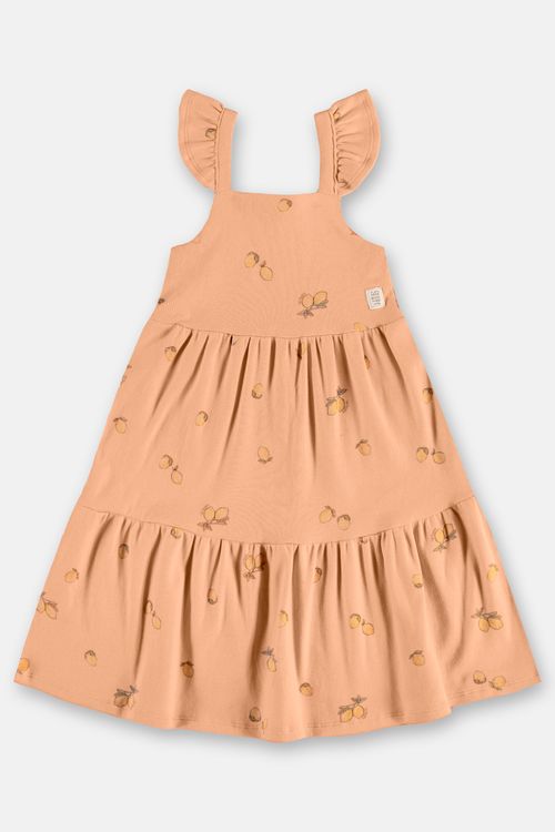 Vestido Infantil em Ribana Sustentável com Alças (Marrom) Up Baby