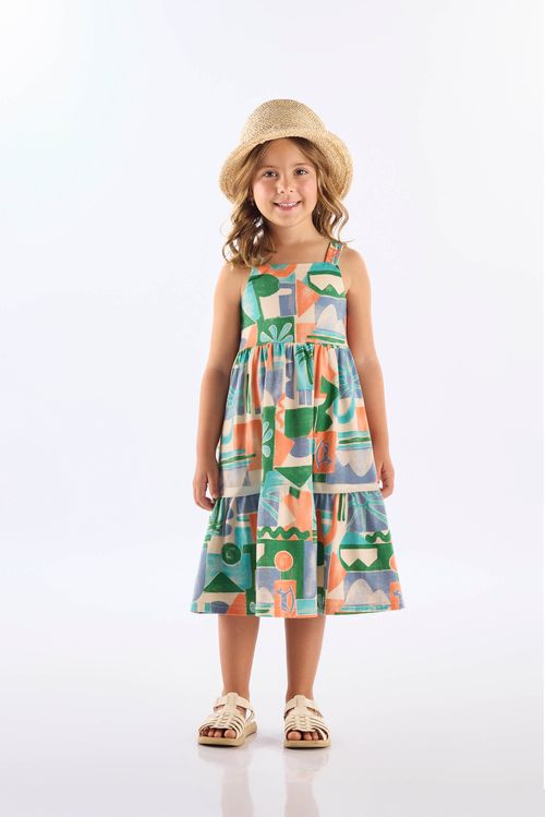 Vestido Midi Infantil em Algodão com Alças (Verde) Up Baby