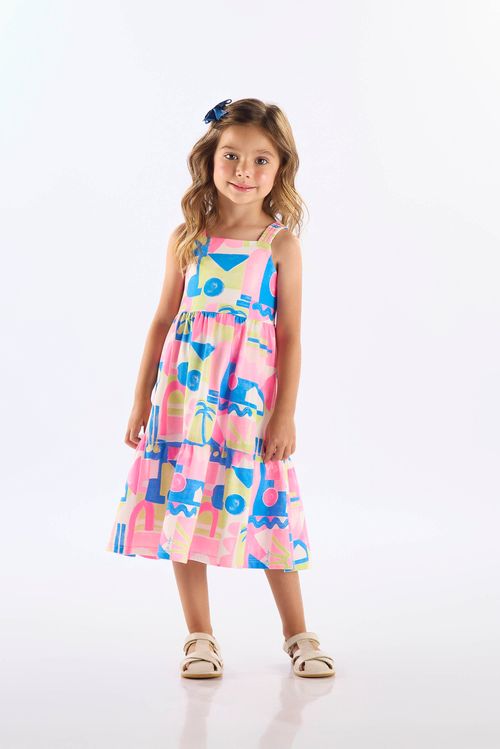 Vestido Midi Infantil em Algodão com Alças (Rosa) Up Baby