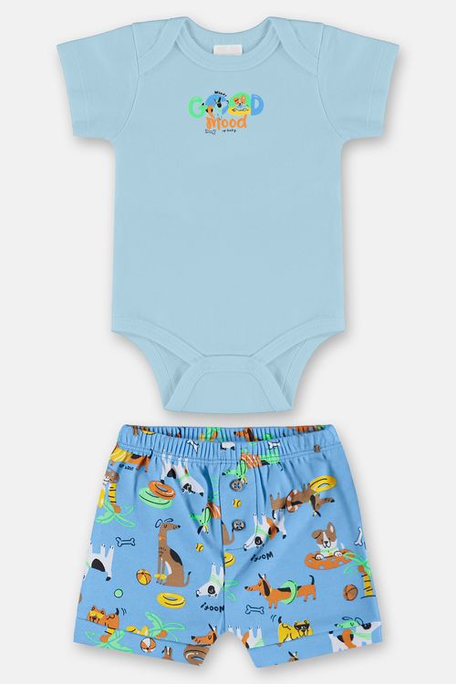 Conjunto Suedine Essentials Bebê Menino com Body e Short (Azul Claro) Up Baby