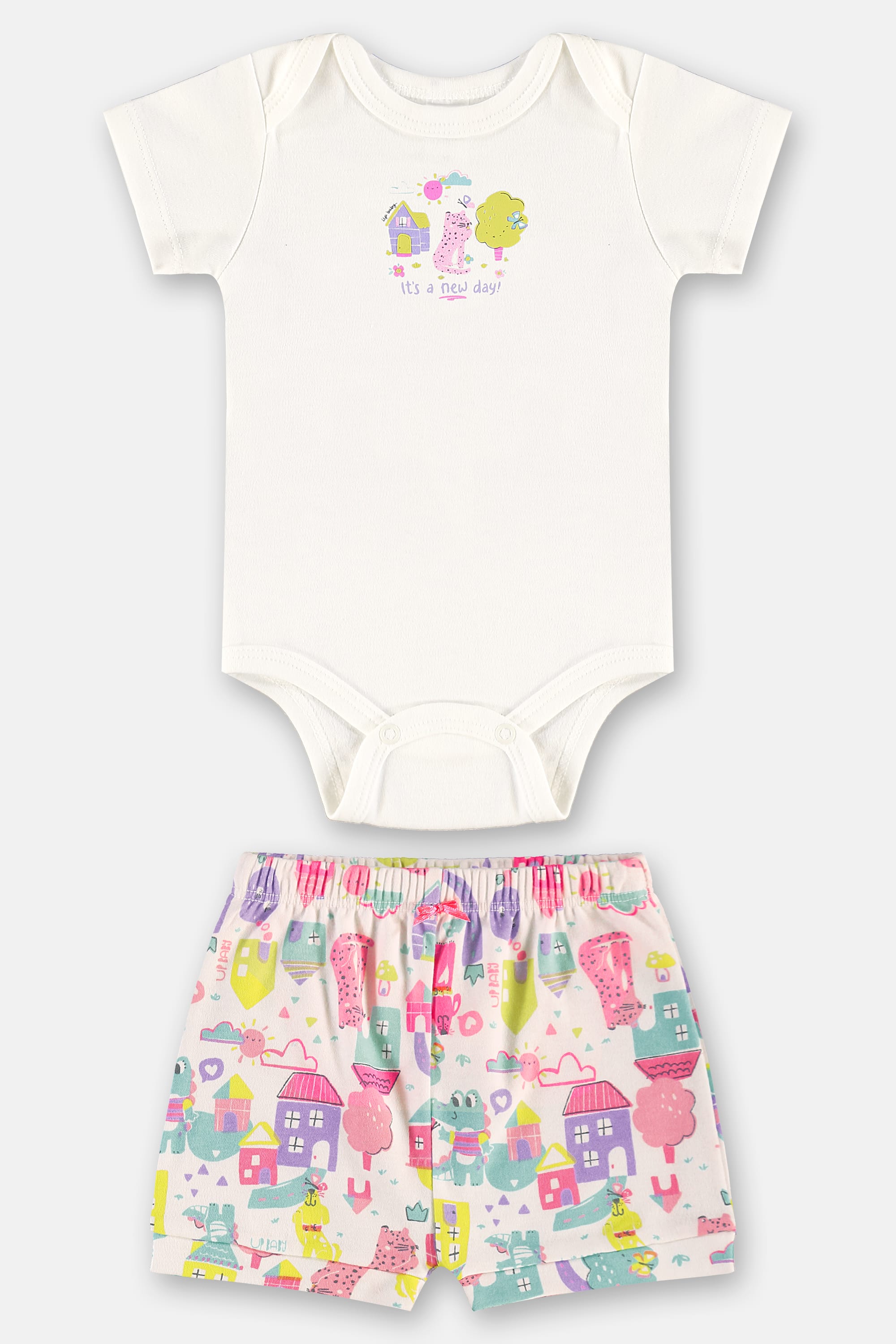 Conjunto para Bebê Menina com Body e Short em Suedine (Off White) Up Baby