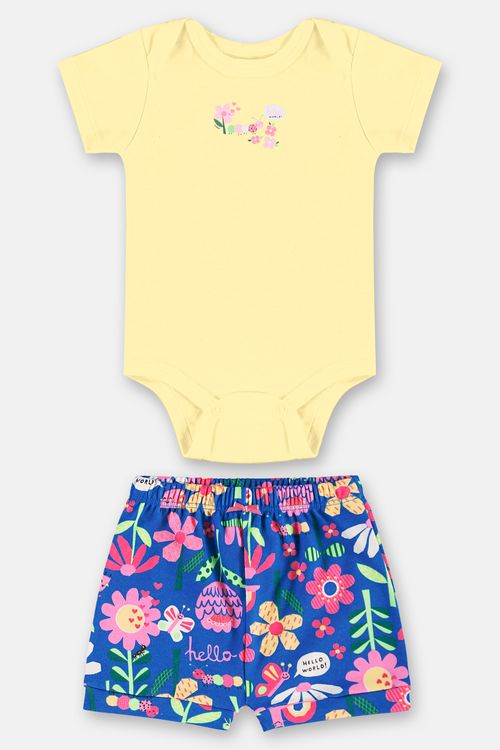 Conjunto para Bebê Menina com Body e Short em Suedine (Amarelo Claro) Up Baby