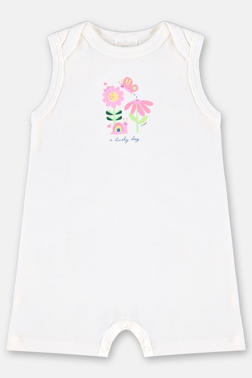 Macaquinho Regata Bebê Menina em Suedine Essentials (Branco) Up Baby