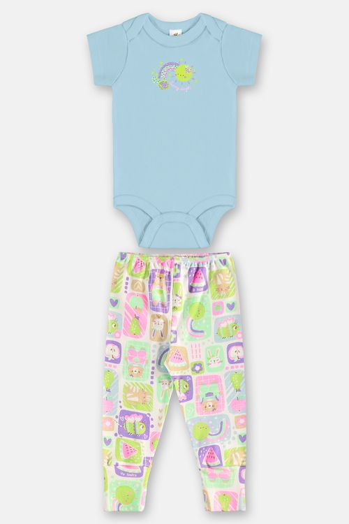 Conjunto Bebê Menina com Body e Calça em Suedine Essentials (Azul Claro) Up Baby