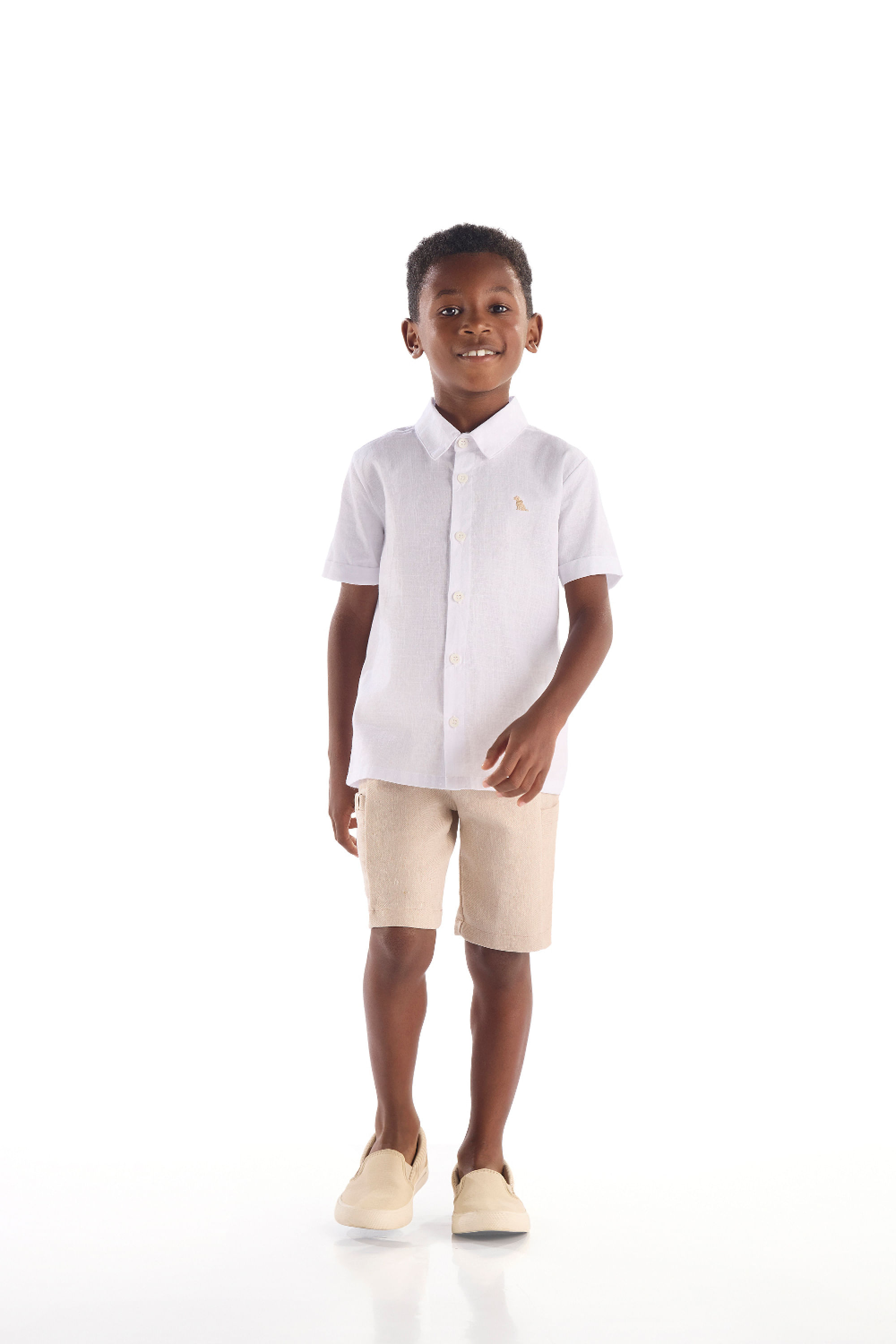 Conjunto Infantil com Camisa Social e Bermuda Sarjada (Branco) Quimby
