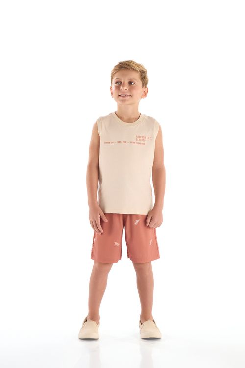 Conjunto Infantil com Regata e Bermuda Estampada (Bege) Quimby