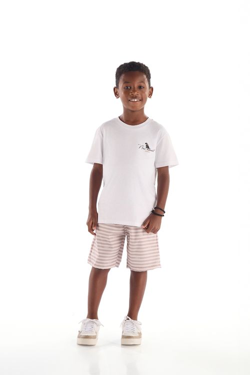 Conjunto Infantil Masculino Camiseta e Bermuda Listrada (Branco) Quimby