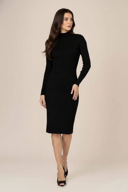 Vestido Feminino Manga Longa em Ribana Canelada (Preto) Just Basic