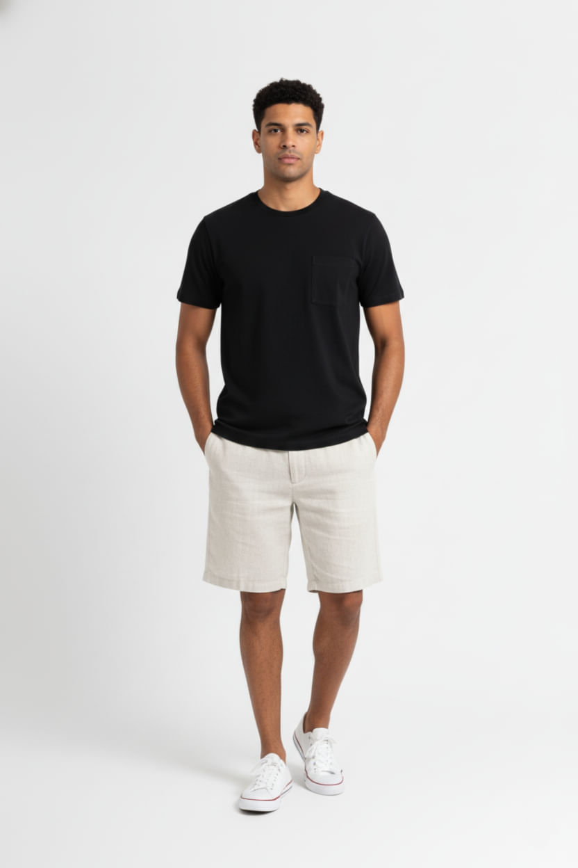Camiseta Masculina em Meia Malha (Preto) Just Basic