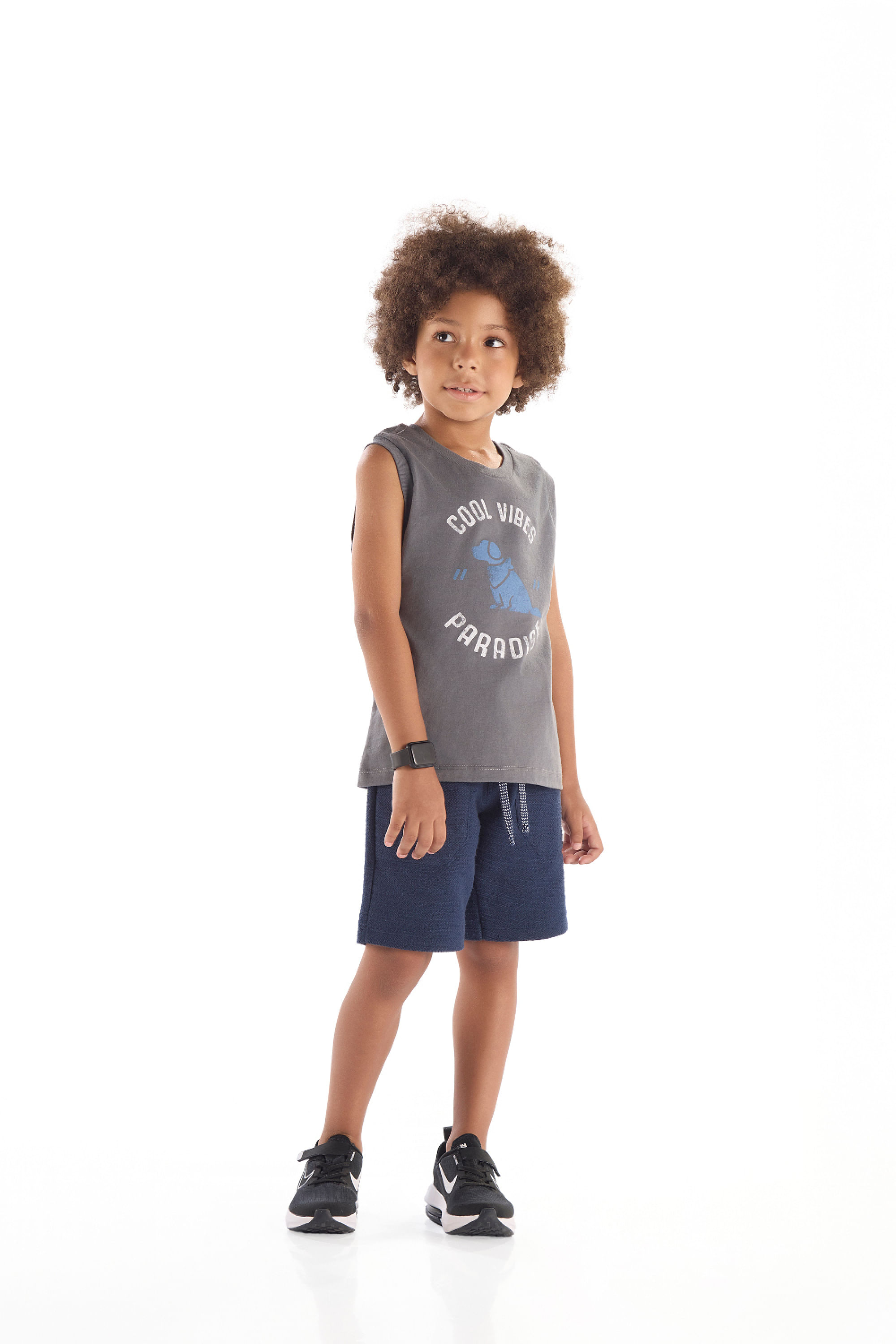 Regata Infantil Masculino em Algodão com Estampa (Cinza Escuro) Quimby