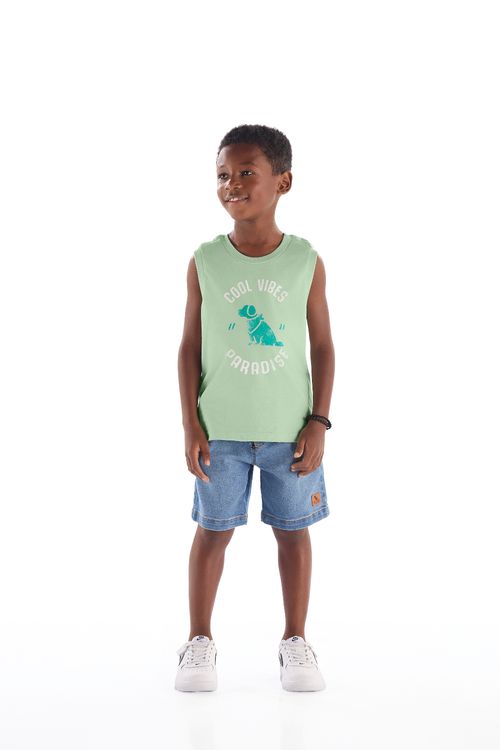 Regata Infantil Masculino em Algodão com Estampa (Verde Claro) Quimby
