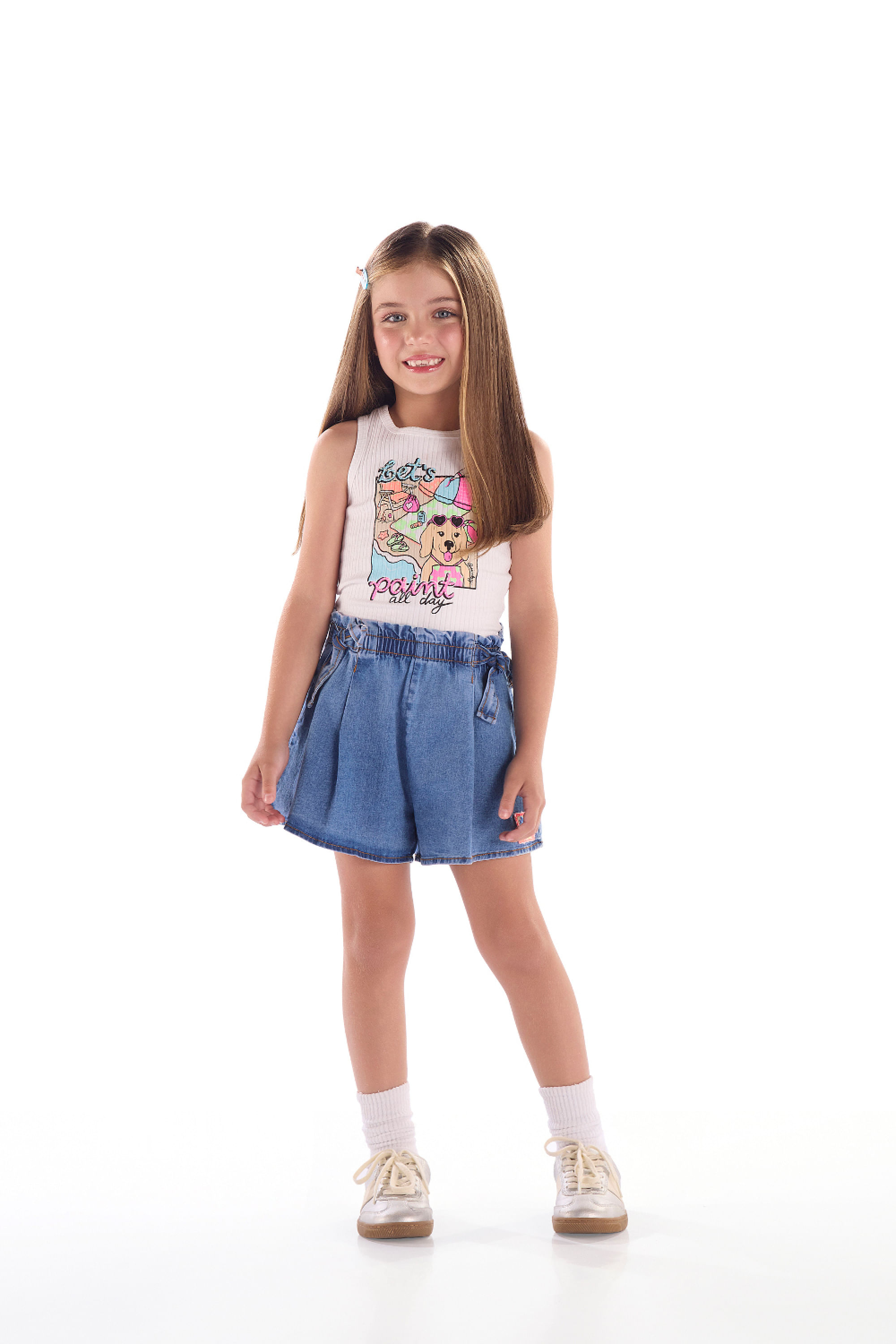 Regata Infantil em Ribana Canelada com Strass (Branco) Quimby