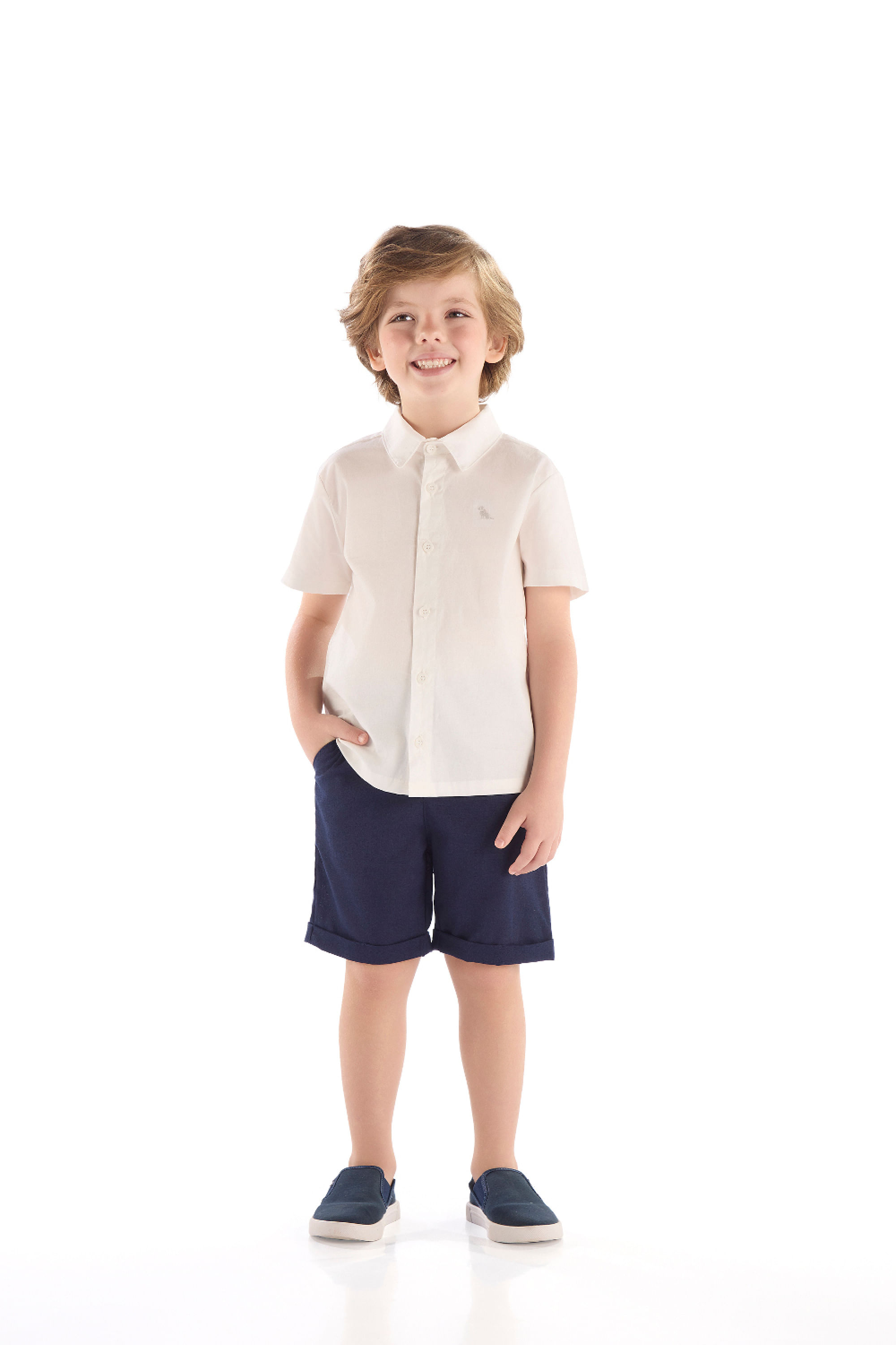 Camisa Infantil Menino em Tricoline com Elastano (Off White) Quimby