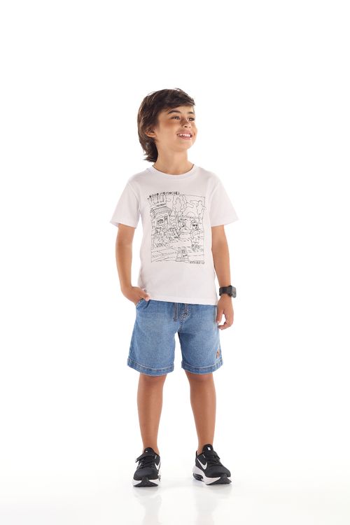 Camiseta Infantil Unissex com Kit de Canetinhas para Pintar (Branco) Quimby