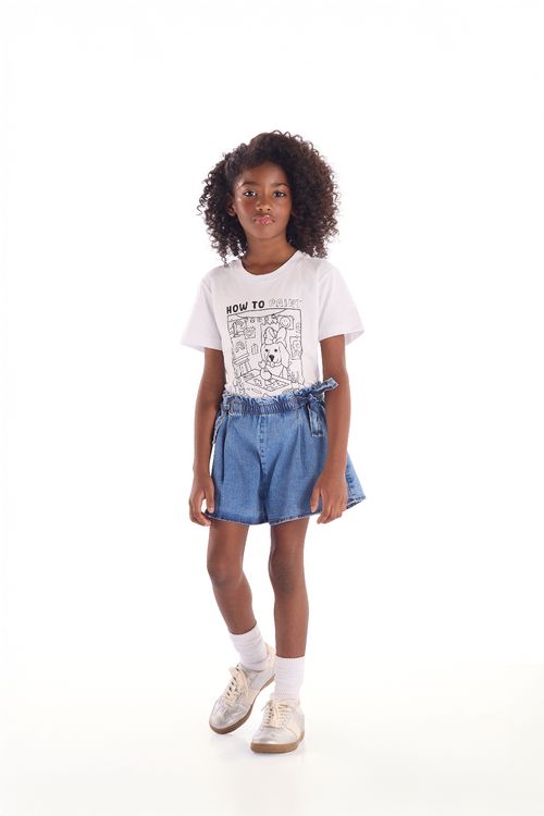 Camiseta Infantil Unissex com Kit de Canetinhas para Pintar (Branco) Quimby