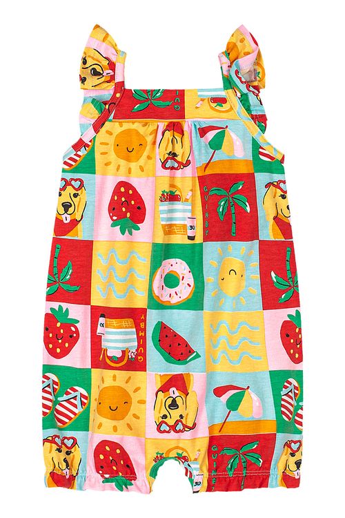 Macaquinho Bebê Menina com Manga Franzida (Multicolor) Quimby