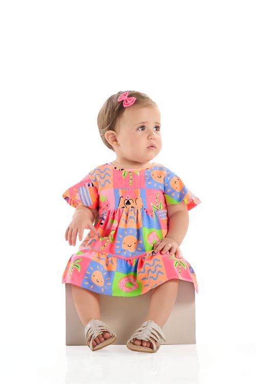 Vestido Bebê em Cotton com Manga Evasê (Multicolor) Quimby