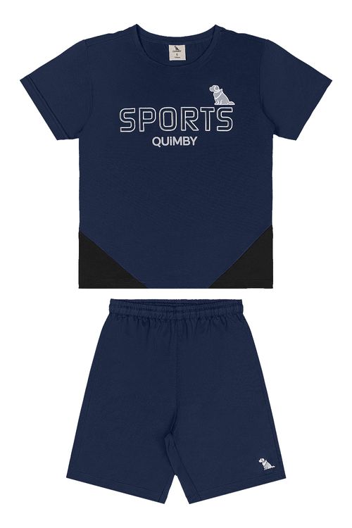 Conjunto Infantil com Camiseta e Bermuda Dry Fit (Azul Marinho) Quimby