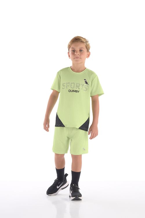 Conjunto Infantil com Camiseta e Bermuda Dry Fit (Verde Claro) Quimby