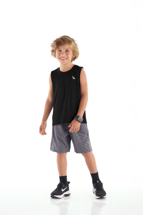 Regata Infantil Menino em Malha Dry Fit com Aplique Refletivo (Preto) Quimby