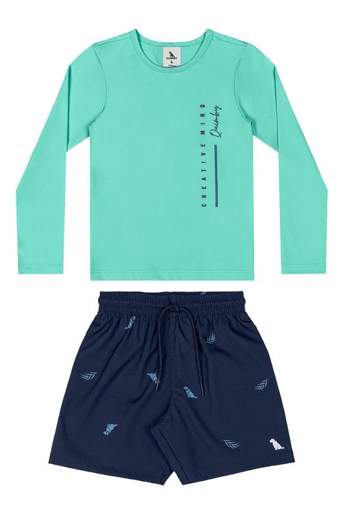 Conjunto Moda Praia Camiseta FPS 50+ e Bermuda em Microfibra (Verde Claro) Quimby