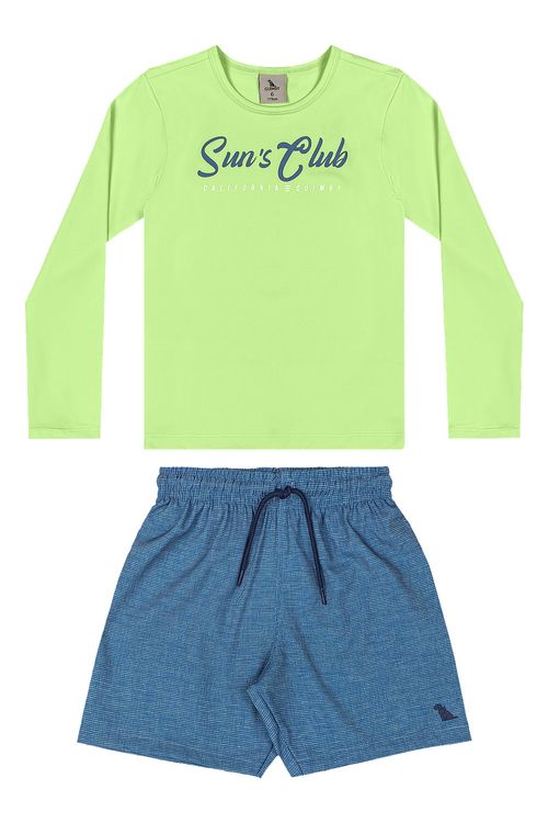 Conjunto Moda Praia Camiseta FPS 50+ e Bermuda em Microfibra (Verde) Quimby