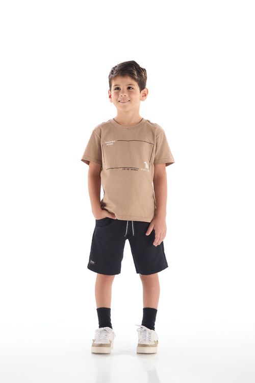 Conjunto Infantil Camiseta com Estampa 3D e Bermuda (Marrom) Quimby