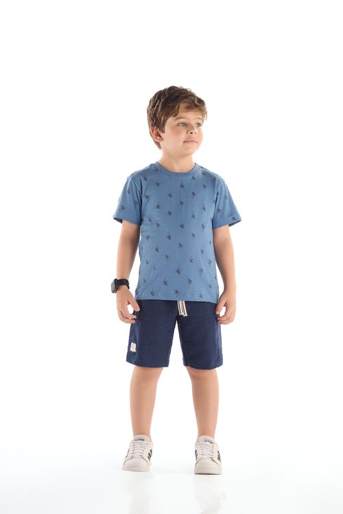 Conjunto Infantil Camiseta Estampada e Bermuda (Azul ) Quimby