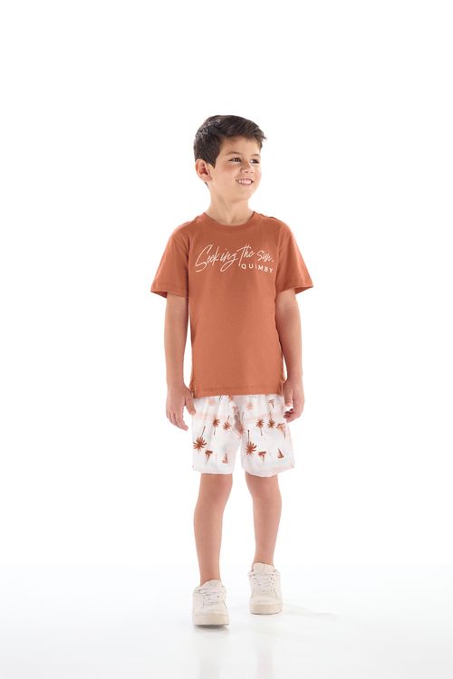 Conjunto Infantil com Camiseta e Bermuda Tropical (Marrom) Quimby